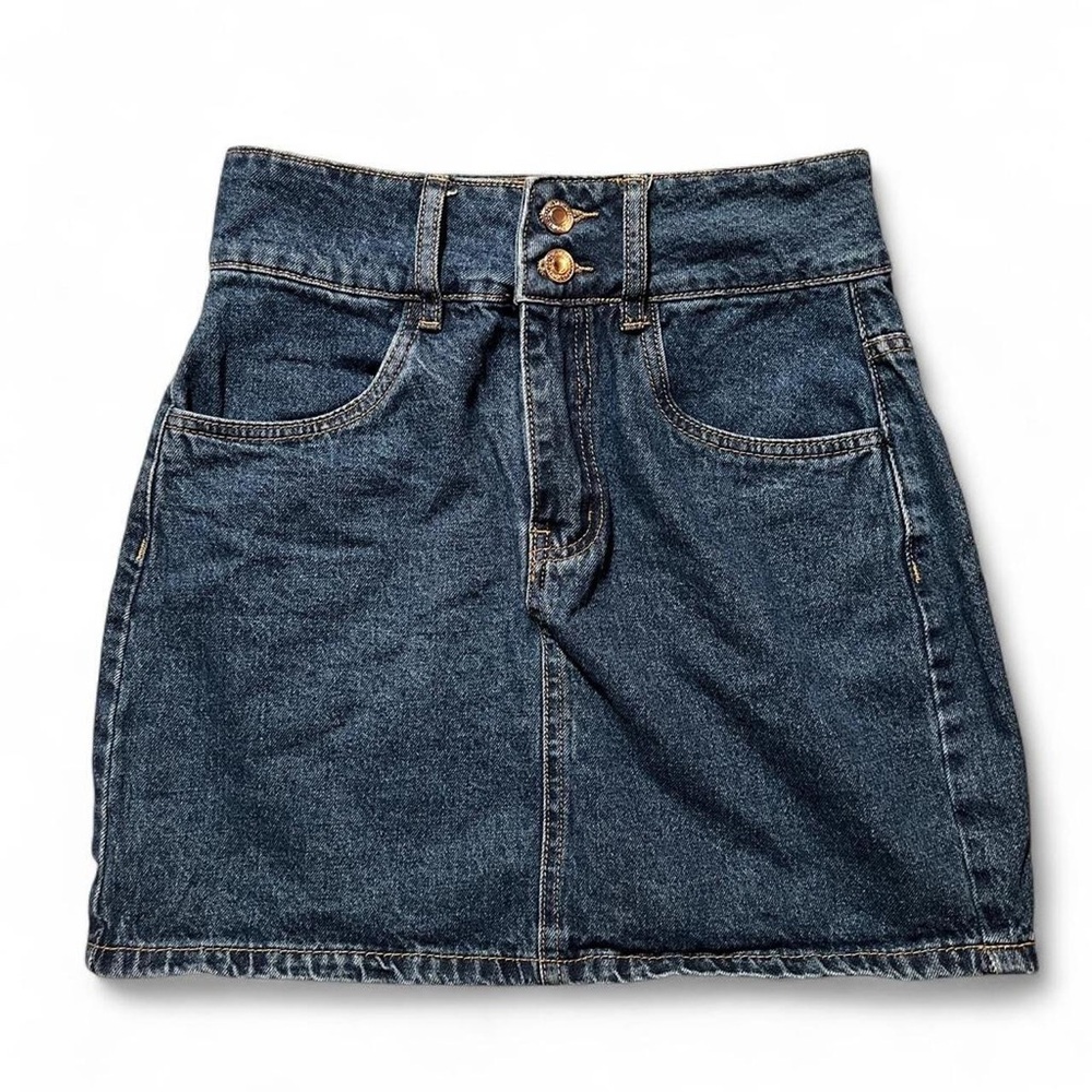 Denim Mini Skirt with Button Detail